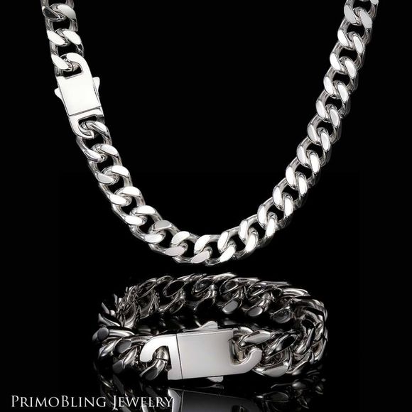 Box Clasp Cuban Link Necklace & Bracelet Set - Picture 2 of 4